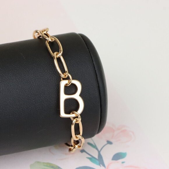 "Rose Gold Chain Bracelet with 'B' Initial Charm for Women, XPBL1129 - Picture 7 of 12